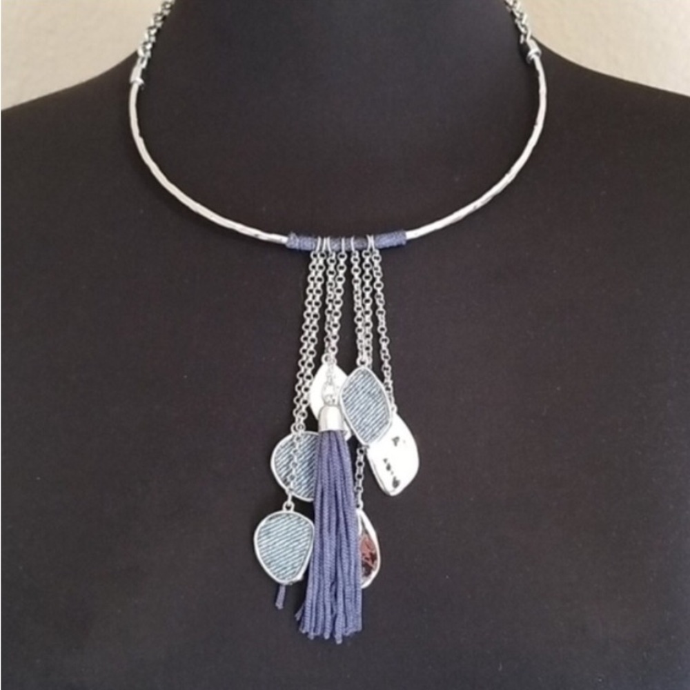 Chico's Blue and Silver Statement Necklace w/ Tassel